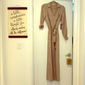 Long sleeve, wide leg, tie waist jumpsuit